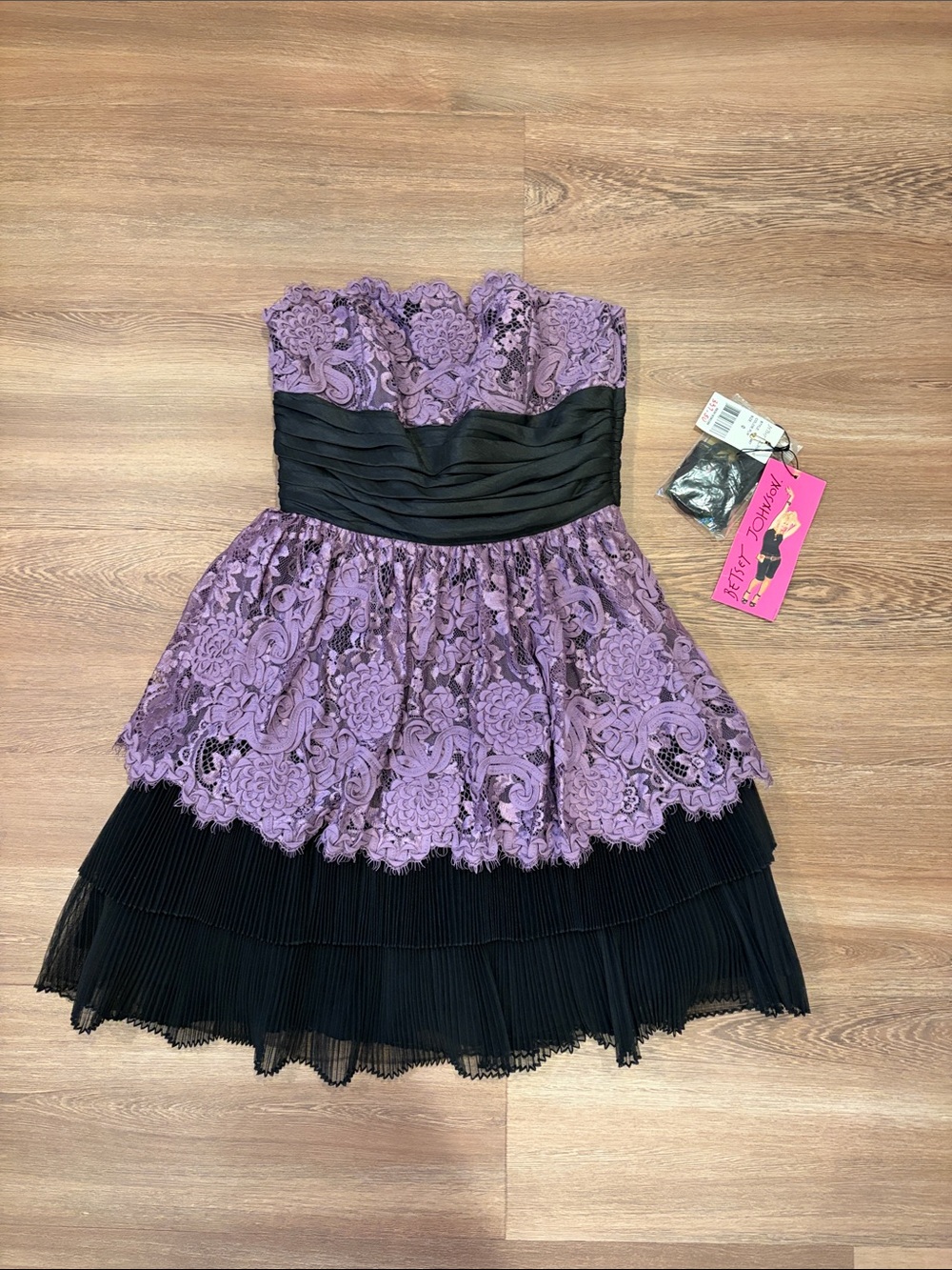 Betsey Johnson Purple Lace Bow Tiered Prom Dress Size 0